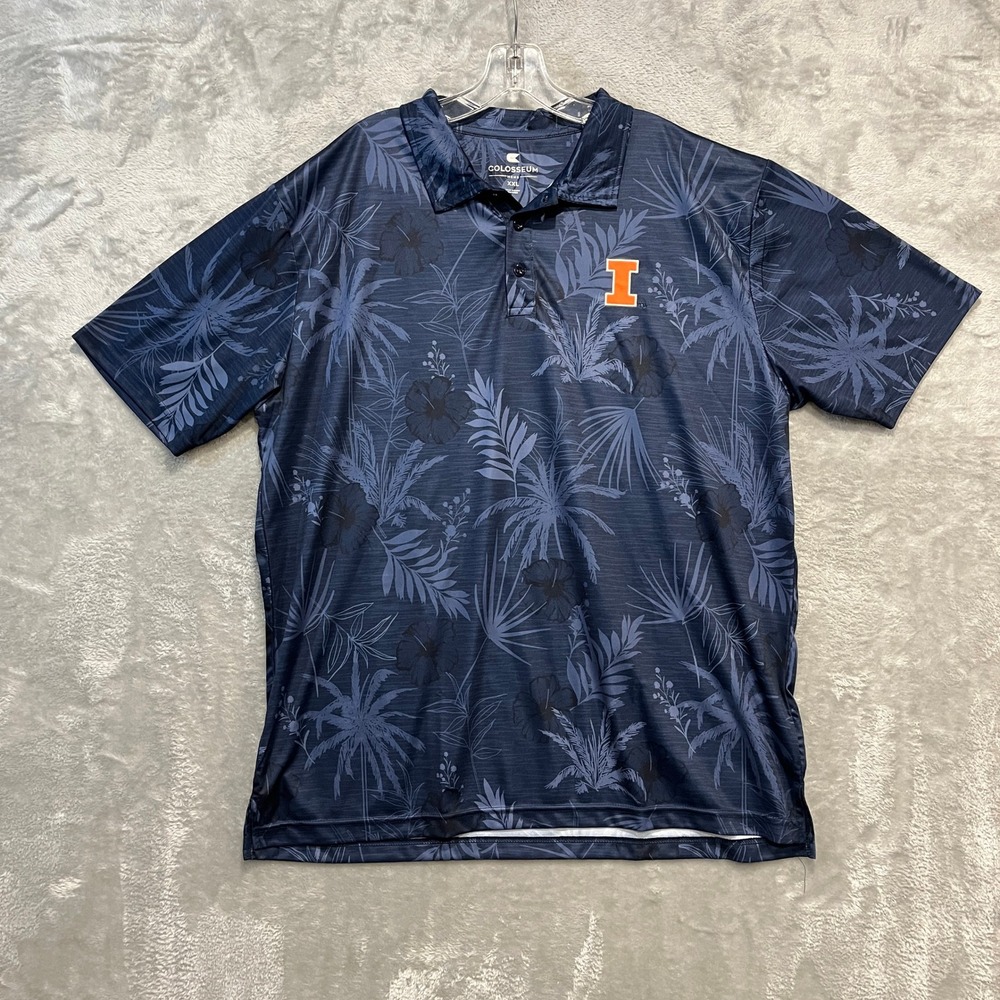 Illinois Fighting Illini Polo Shirt Mens XXL Navy Tropical Floral Colosseum